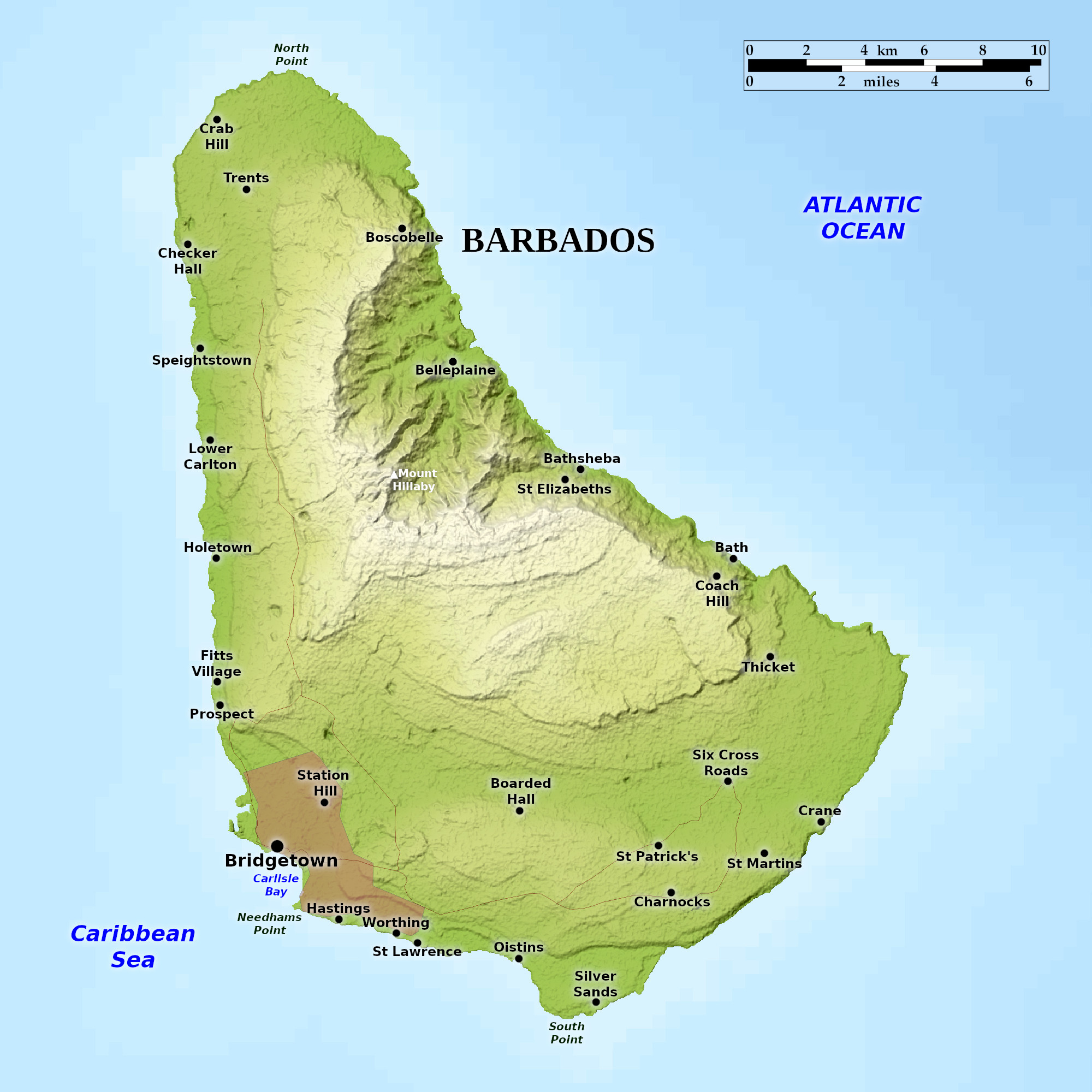 Blue Green Atlas - Free relief map of Barbados