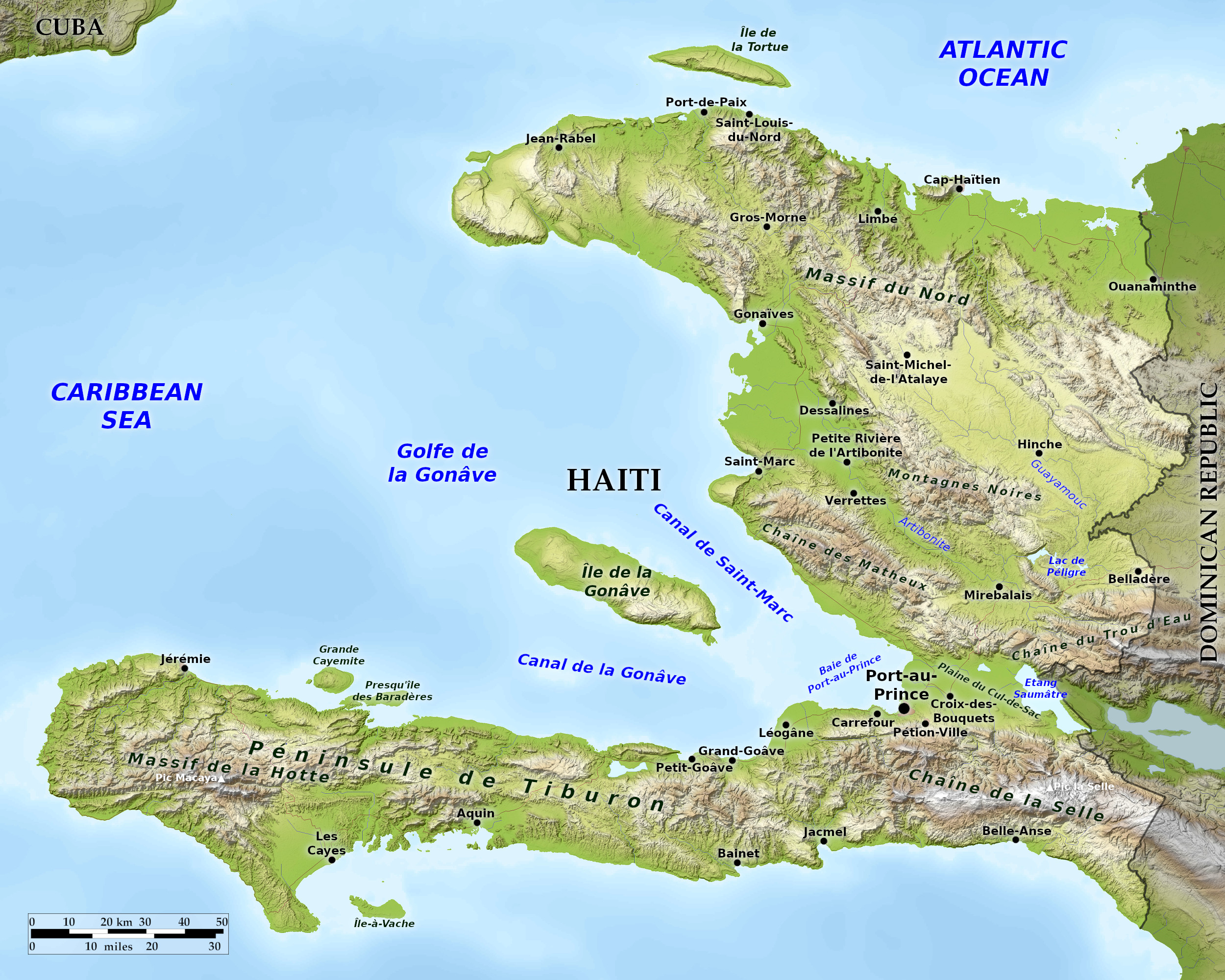 Blue Green Atlas Free Relief Map Of Haiti