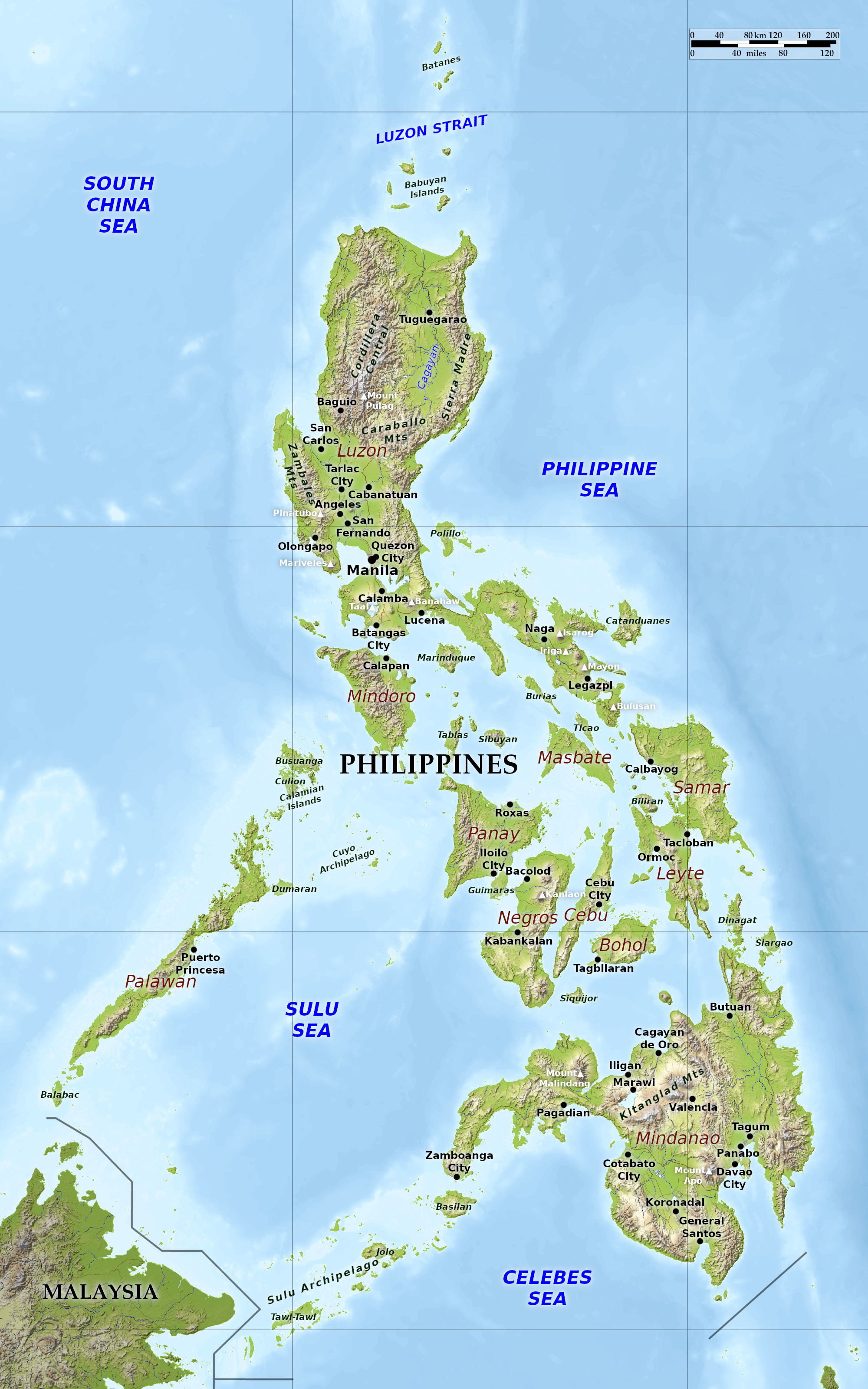 Blue Green Atlas - Free relief map of Philippines