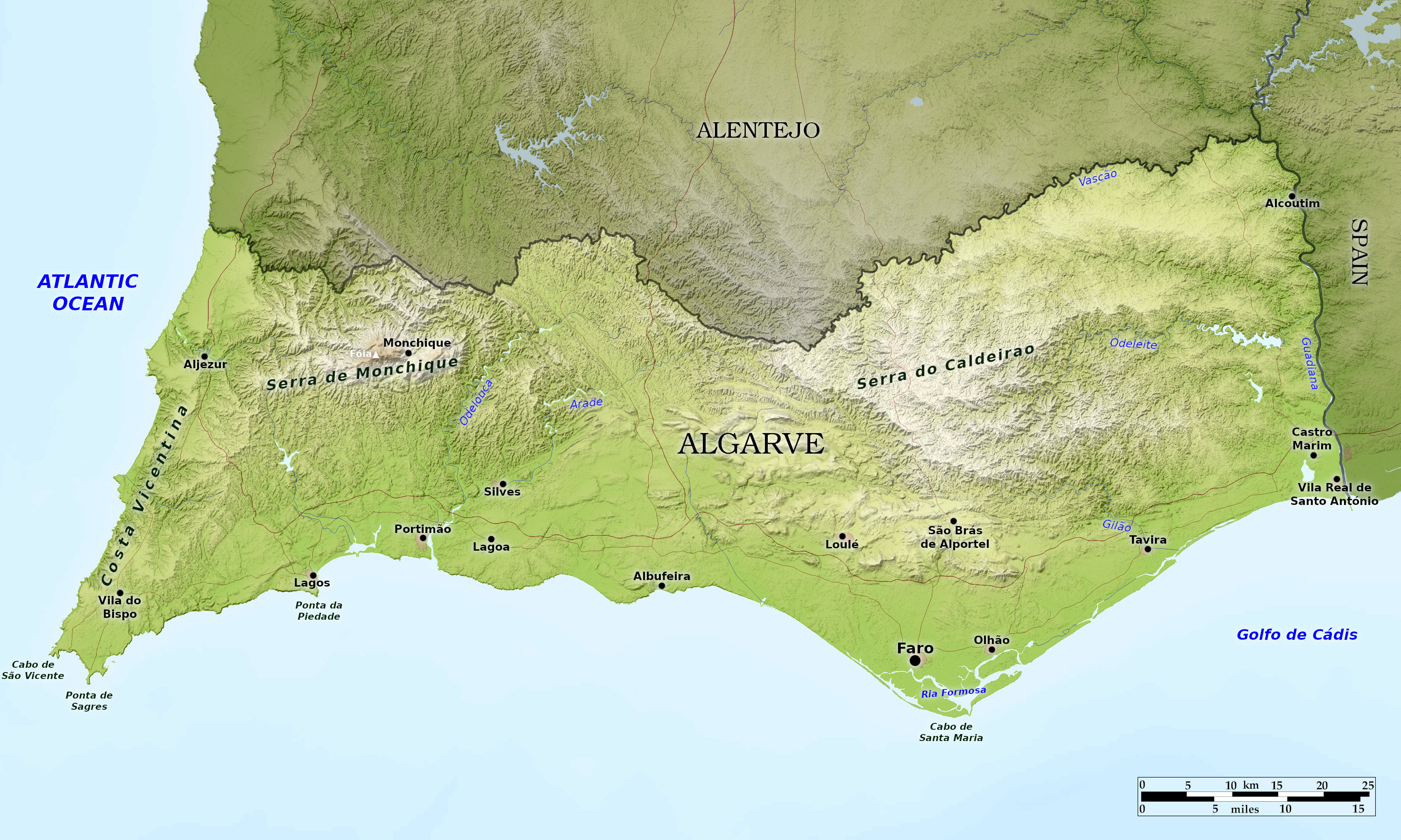 Blue Green Atlas Free Relief Map Of Portugal Algarve 0282